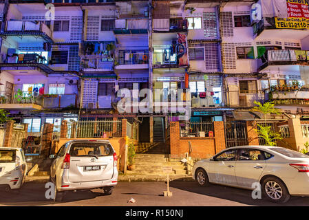 KUALA LUMPUR, MALAYSIA - JULY 23: View of apartment buildings at night in the downtown area on July 23, 2018 in Kuala Lumpur Stock Photo