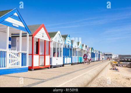 Southwold beach huts brightly painted beach huts Southwold beach North Parade Southwold Suffolk East Anglia England UK GB Europe Stock Photo