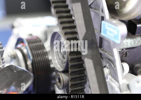 Diesel Engine timing belt ; close up ; rubber part Stock Photo