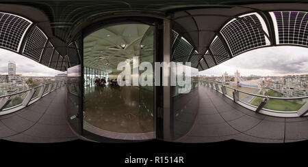 360 degree panoramic view of London City Hall roof top with view of Tower Bridge and the Thames