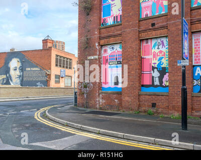 Old factory buildings in the vicinity of Granary Wharf in the city centre of Leeds, which is the largest town in West Yorkshire. Stock Photo