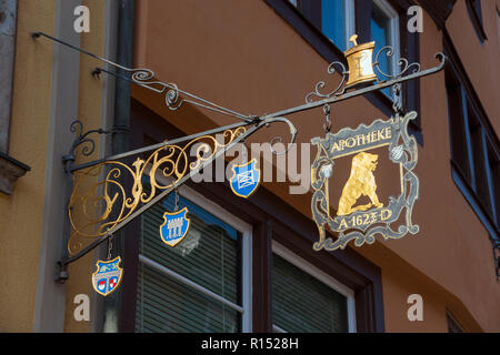 Sign, Pharmacy, Main, Kitzingen, Lower Franconia, Bavaria, Germany Stock Photo
