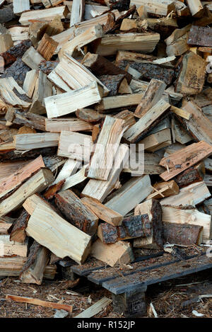 Brennholz, Holz, Holzscheit, Holzscheite, gespalten, gespaltenes, Brennholzstapel Stock Photo