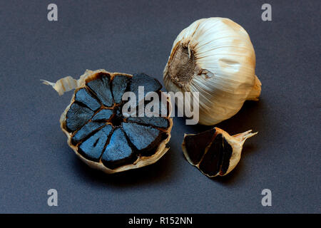 Black Garlic, Allium sativum Stock Photo