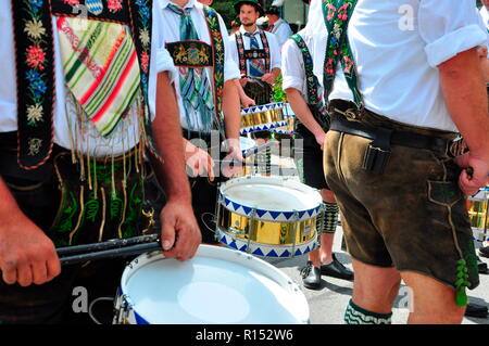 Drummer in traditional costume, Werdenfels, Bavaria, Germany Stock Photo