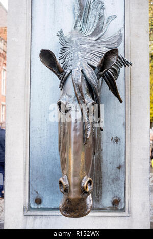 Horse Head Drinking Fountain, Bruges, Belgium Stock Photo