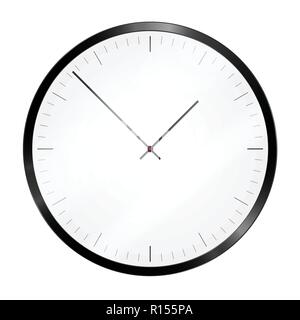 Realistic illustration of a black metallic wall clock or a wristwatch with a dial and reflections on glass - vector Stock Vector