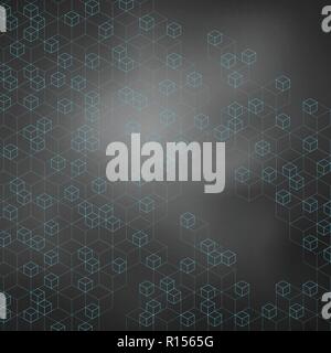Abstract modern technology blue line cube pattern on black board background. Digital connection geometric squares shapes. Vector illustration Stock Vector