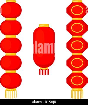 Cartoon red chinese paper lantern set Stock Vector