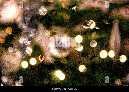 Merry Christmas and Happy New Year background with Ice, baubles and lights Stock Photo