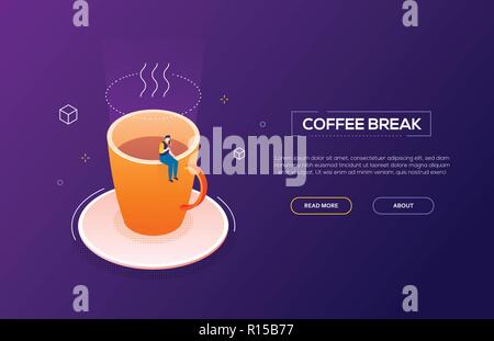 Coffee break - modern isometric vector web banner Stock Vector