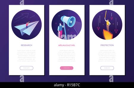 Business and technology - set of isometric banners Stock Vector