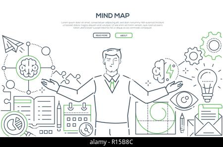 Mind map - modern line design style web banner Stock Vector