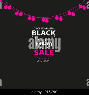 Black Friday Sale handmade with garland and dark background for logo, banners, labels, badges, prints, posters, web. Vector illustration. Stock Vector