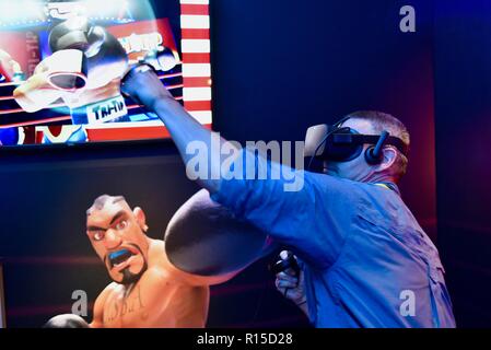 "Dell Experience" virtual reality boxing at CES (Consumer Electronics Show), the world’s largest technology trade show, held in Las Vegas, USA. Stock Photo