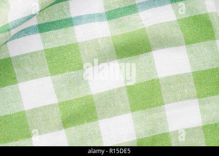 green and white checkered creased  kitchen towel background texture Stock Photo