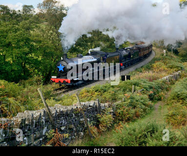 Steam Engines Double Heading A Train On The Mid Hants Railway GWR steam-engines-double-heading-a-train-on-the-mid-hants-railway-gwr