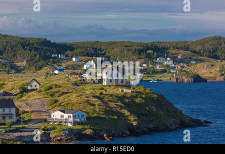 TRINITY, NEWFOUNDLAND, CANADA - Houses overlooking harbor in small coastal town of Trinity. Stock Photo