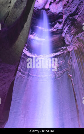 Ruby Falls is a completely underground waterfall found in a cave deep inside Lookout Mountain near Chattanooga, Tennessee. Stock Photo