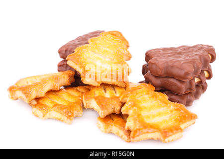 Fir-tree shape cookies isolated on white background. Stock Photo