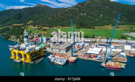 Oil rigs under maintenance near Olen, Norway. Stock Photo