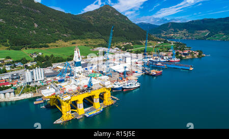 Oil rigs under maintenance near Olen, Norway. Stock Photo