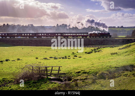 The Crab steam locomotice on the ELR at Burrs Park station. Stock Photo