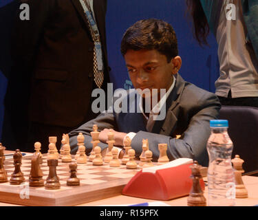 Kolkata, India. 09th Nov, 2018. Indian chess Grandmaster Nihal Sarin during his first round matches at Tata Steel Chess India 2018. Credit: Saikat Paul/Pacific Press/Alamy Live News Stock Photo