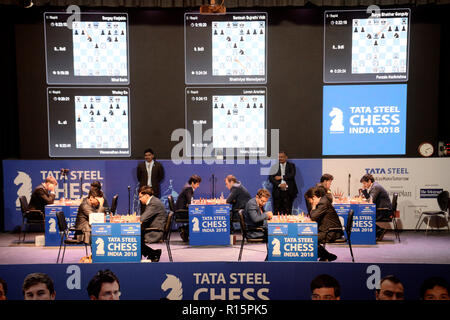 Kolkata, India. 09th Nov, 2018. Participants compete during the Tata Steel Chess India 2018 first round matches at ICCR, Kolkata. Credit: Saikat Paul/Pacific Press/Alamy Live News Stock Photo