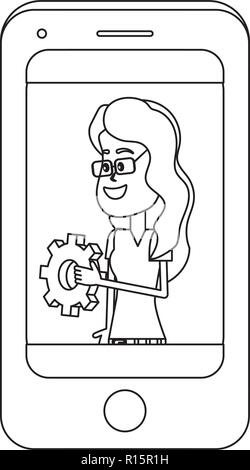 Young people and technical support black and white Stock Vector