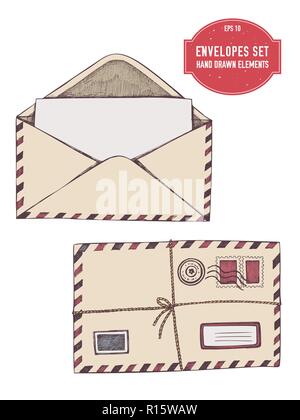 Vector collection of hand drawn envelopes Stock Vector