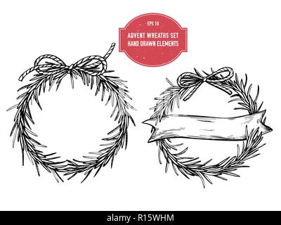 Vector collection of hand drawn advent wreaths Stock Vector