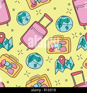 Seamless pattern with traveling things. Travel background pattern. Vector Stock Vector