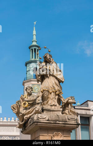 St John Nepomuk, statue of St John Nepomuk (Jana Nepomucena) sited in the Market Square in Poznan Old Town, Poland