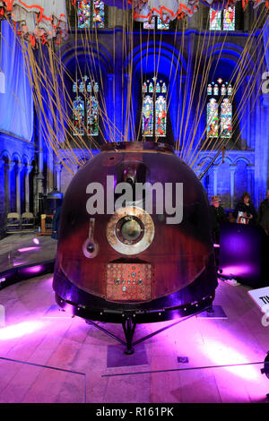 Tim Peake's spacecraft in Peterborough City Cathedral, Cambridgeshire; England; Britain; UK Stock Photo