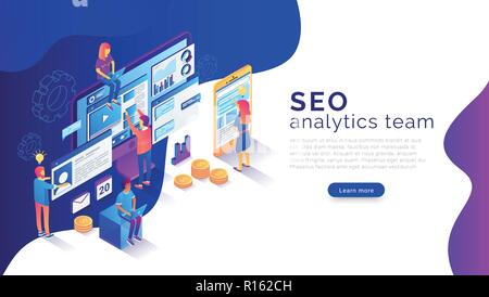Seo analysis and optimization landing page template Stock Vector