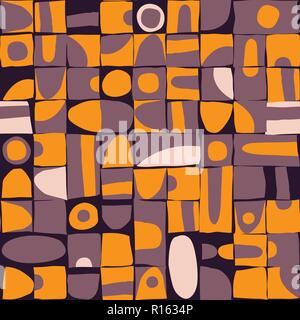 Seamless pattern design with sloppy geometric shapes and vintage feel, repeat blocks background Stock Vector