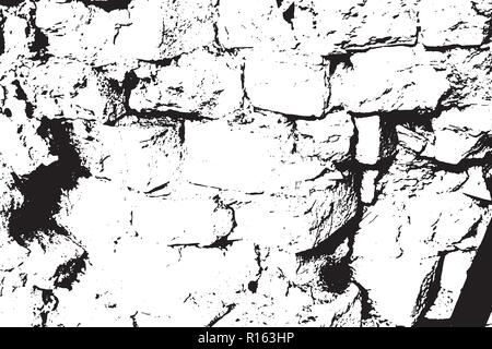 Grunge old brick texture. Vector black and white illustration Stock Vector