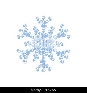Distress painted snowflake shape. Grunge isolated star. Brushed grainy christmas design template. Icon, badge, label, certificate background. Artistic Stock Vector