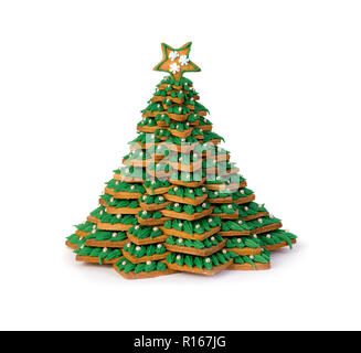 Edible cookie christmas tree handmade with green icing Stock Photo