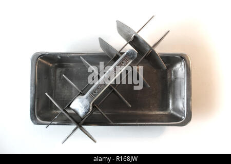 Aluminium ice tray isolated in white background Stock Photo