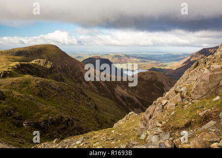 Looking across to Red Pike and down on Crummock Water and Grasmoor from High Stile, Lake District, UK. Stock Photo