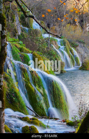 Awesome Huge Waterfall in Plitvice National Park, Croatia Stock Photo