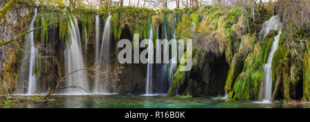 Awesome Huge Waterfall in Plitvice National Park, Croatia Stock Photo