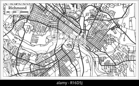 Richmond Virginia USA City Map in Retro Style. Outline Map. Vector Illustration. Stock Vector