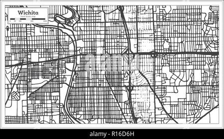 Wichita Kansas USA City Map in Retro Style. Outline Map. Vector Illustration. Stock Vector