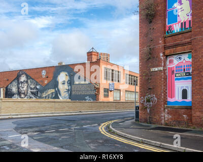 Old factory buildings in the vicinity of Granary Wharf in the city centre of Leeds, which is the largest town in West Yorkshire. Stock Photo