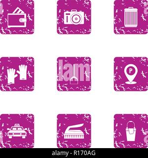 Hotel industry icons set, grunge style Stock Vector