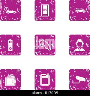 Racing day icons set, grunge style Stock Vector