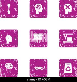Graph on the rise icons set, grunge style Stock Vector